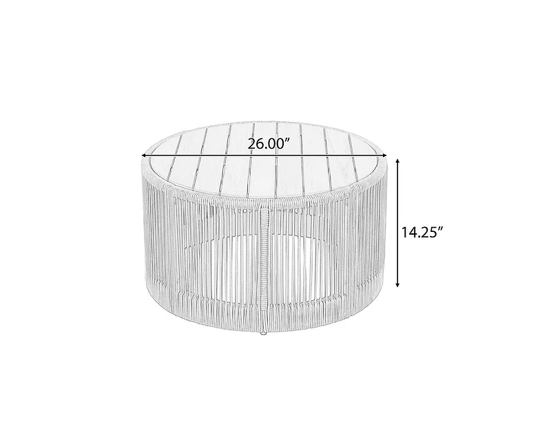 sumyeg Acacia Wood Coffee Table 26 Inch Round Industrial Accent Table with Rope and Iron Frame