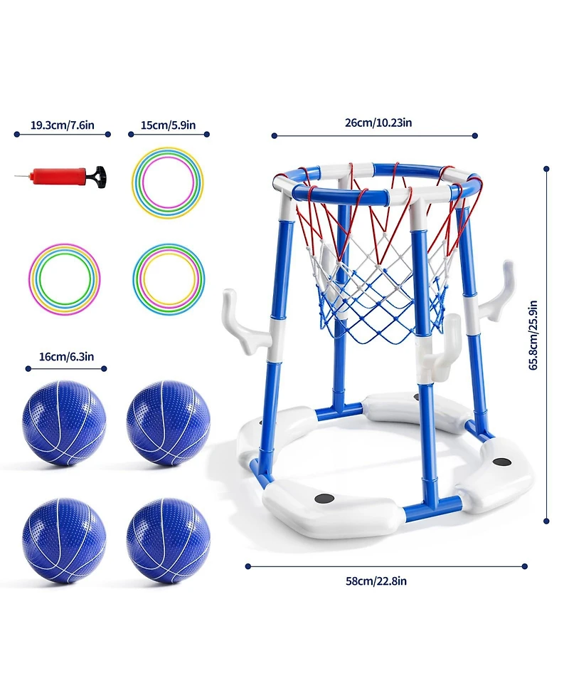 Gnuadz 2-in-1 Pool Basketball Hoop Floating Water Game Ring Balls Pump Swimming Family Party