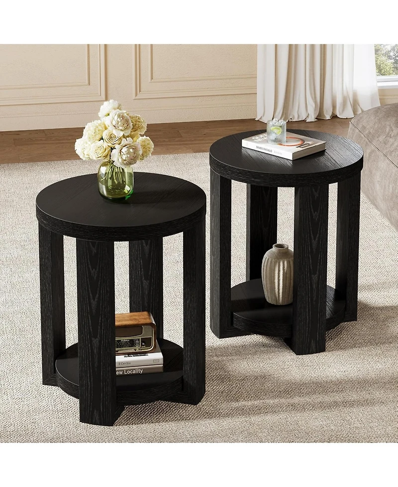 Tribesigns Side Table, 2-Tier Round End Table, Small Bedside Accent Furniture for Living Room
