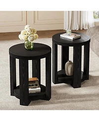 Tribesigns Side Table, 2-Tier Round End Table, Small Bedside Accent Furniture for Living Room