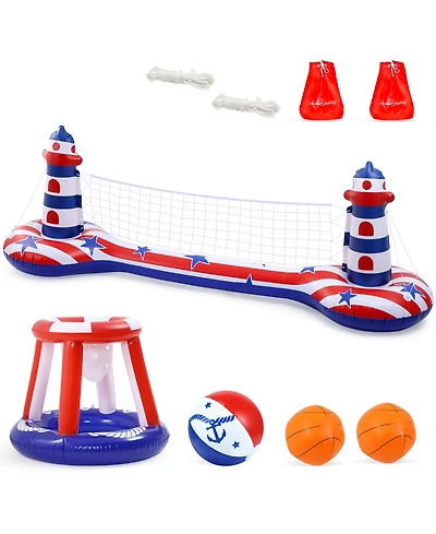 Gnuadz 2-in-1 Inflatable Pool Float Volleyball Basketball Water Games