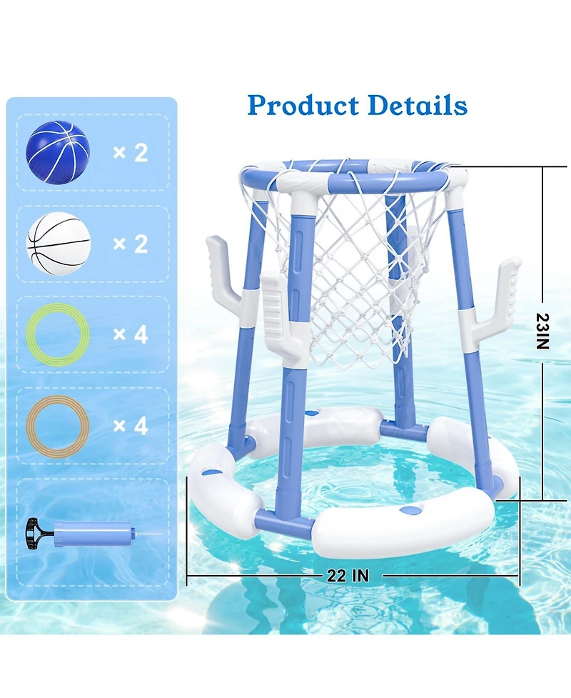 Gnuadz 2-in-1 Pool Basketball Hoop Ring Toss Game Floating Balls Rings Pump Swimming Water Play Anti-tip Base Summer Gift Kids Adult