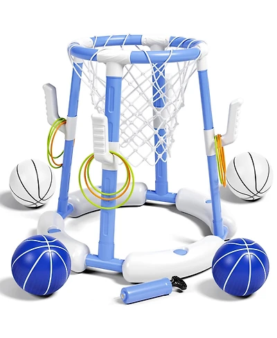 Gnuadz 2-in-1 Pool Basketball Hoop Ring Toss Game Floating Balls Rings Pump Swimming Water Play Anti-tip Base Summer Gift Kids Adult