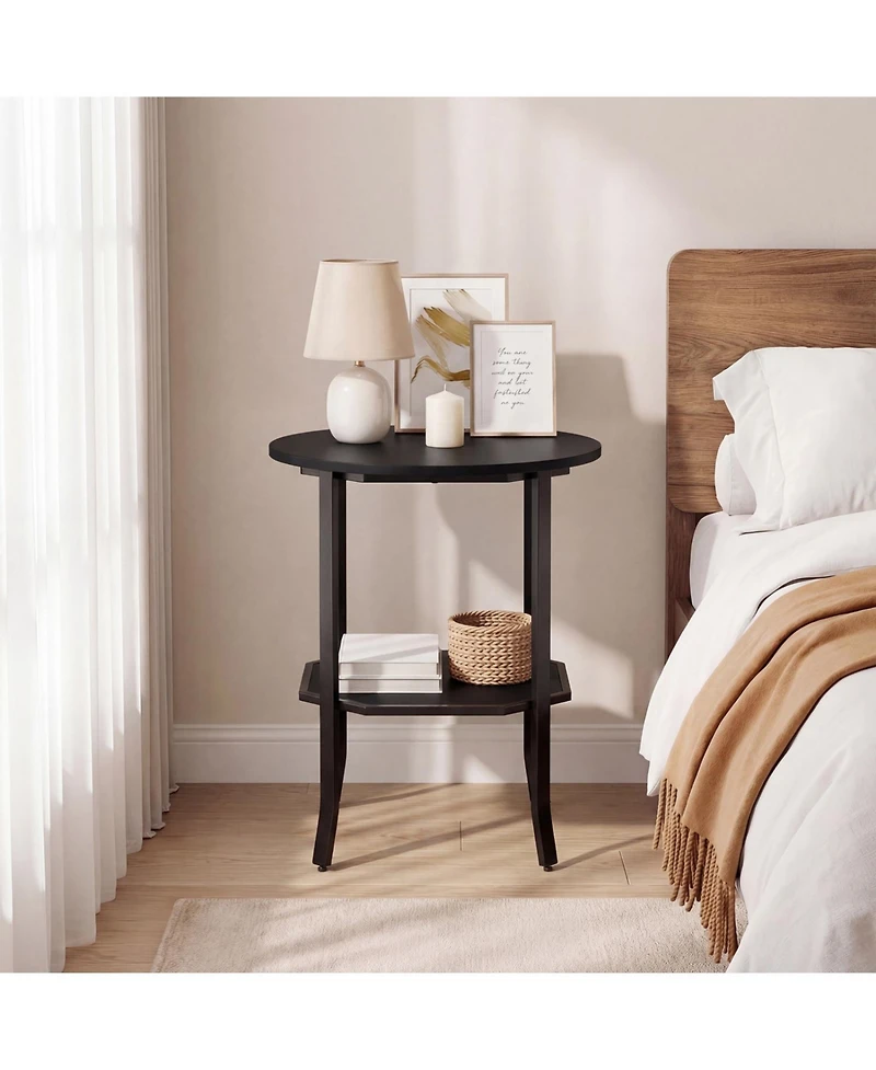Slickblue Small Space Round Side Table with Storage Shelf, 2-Tier Nightstand Design