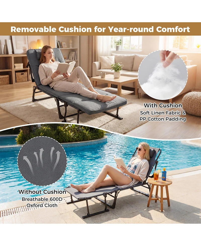 Sugift Folding Camping Cot 3 in 1 Convertible Sofa Chaise Lounge Sleeper with Mattress