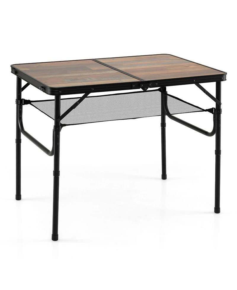Sugift Folding Camping Table with Adjustable Heights Storage Net and Carry Handle