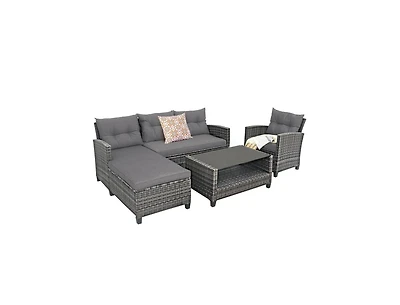Mondawe Patio Rattan Furniture Set with Cushion and Table Shelf