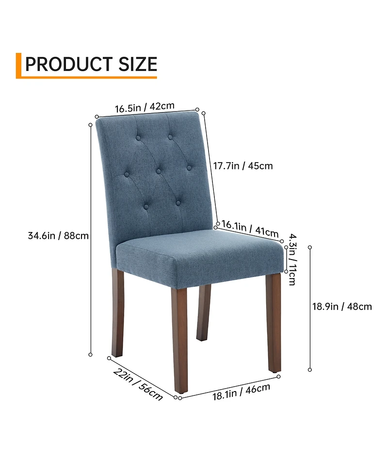homfan Upholstered Parsons Dining Chairs Set of 2, Linen Fabric, Sturdy Wood Legs, Modern Kitchen Side Chairs