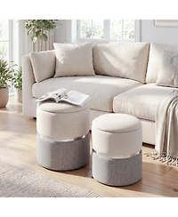 sumyeg Velvet and Linen Fabric Storage Ottoman Set of 2 for Living Room or Bedroom