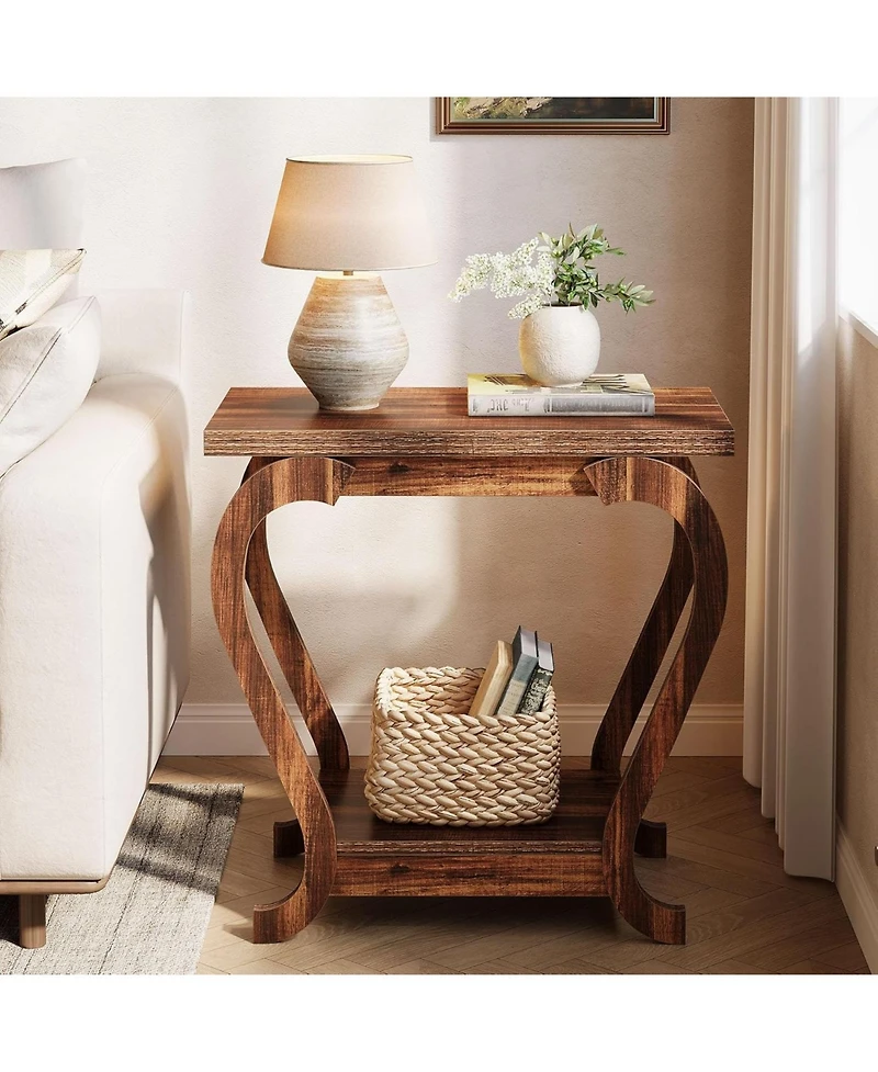 Tribesigns End Table,Narrow Wood Side Table with Storage Shelves,2-Tier Bedside Accent Furniture for Living Room,Small Spaces,Bedroom