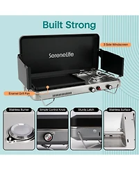 SereneLife 2-in-1 Camping Stove and Griddle Combo - Portable Propane Camp Stove with 10,000 Btu Burner and 5,000 Btu Griddle