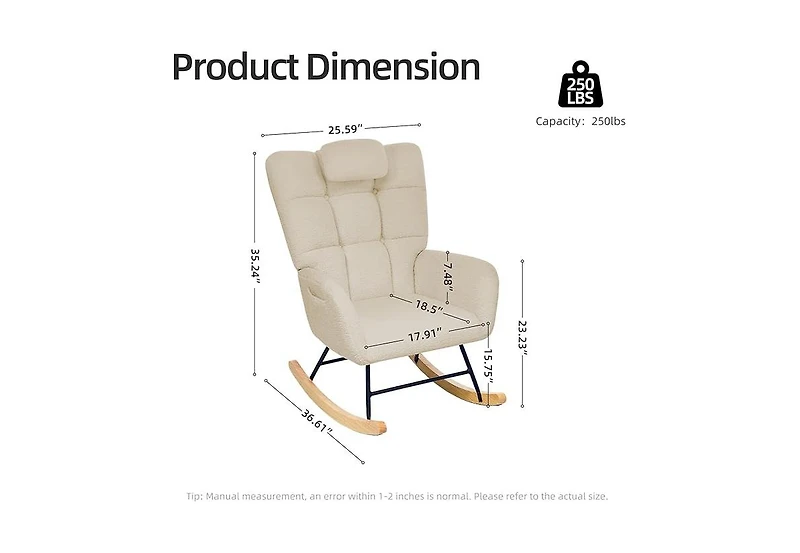homfan Nursery Rocking Chair with Ottoman, Teddy Upholstered Glider High Backrest, Armchair Reading for Adults
