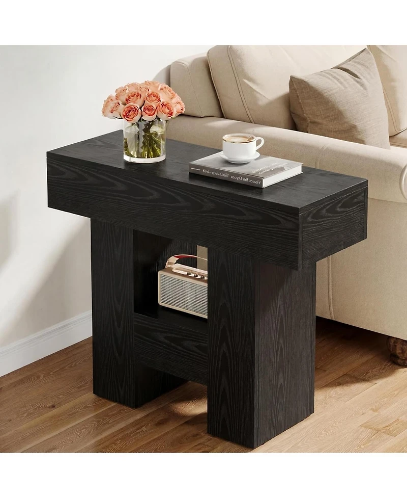 Tribesigns Farmhous End Table Set of 2, 2-Tier Narrow Side Table with Storage Shelf for Living Room, Rustic Wooden Sofa Side Tables and Nightstand