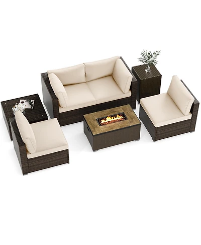 Sugift 7-Piece Outdoor Sectional Set with 40000 Btu Fire Pit Table