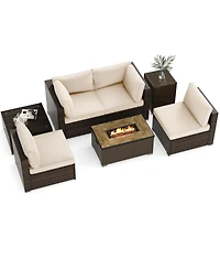 Sugift 7-Piece Outdoor Sectional Set with 40000 Btu Fire Pit Table