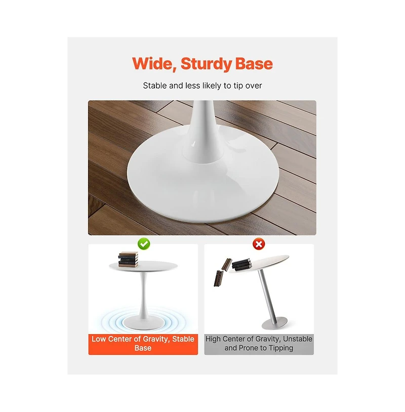 Sugift 31.5 in Round Dining Table, Modern Mdf Tulip Pedestal Kitchen Table for 2-4 People with Iron Base