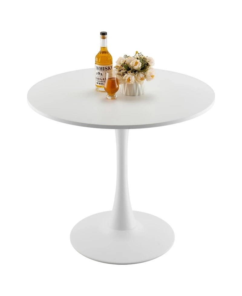 Sugift 31.5 in Round Dining Table, Modern Mdf Tulip Pedestal Kitchen Table for 2-4 People with Iron Base