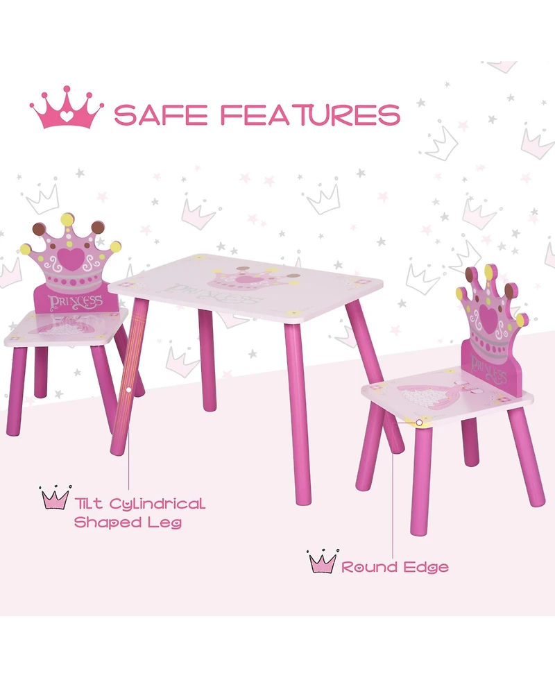Clihome 3-Piece Wooden Kids Table and Chair Set, Crown Design Dining Table Set
