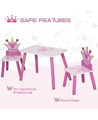 Clihome 3-Piece Wooden Kids Table and Chair Set, Crown Design Dining Table Set