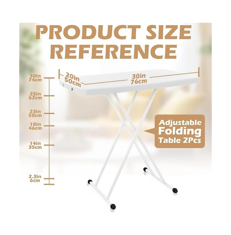 homfan Foldable Adjustable Height Plastic Table, 5-Height Rectangular Portable Table for Dining, Parties, Picnics, Indoor/Outdoor Use