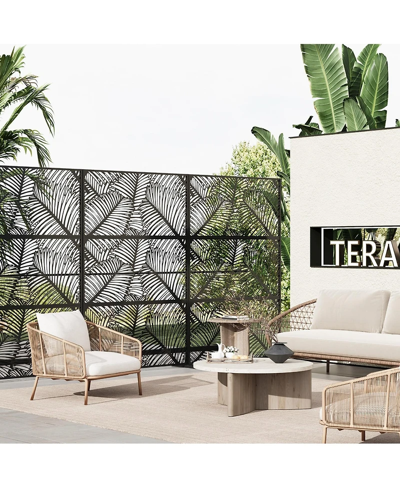 gaomon Freestanding Metal Privacy Screen Chevron Pattern Indoor Outdoor Partition