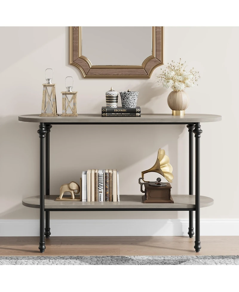 homfan 43.3" Console Table with 2-Tier Storage, Metal Frame, for Entryway or Hallway