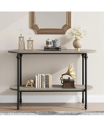 homfan 43.3" Console Table with 2-Tier Storage, Metal Frame, for Entryway or Hallway