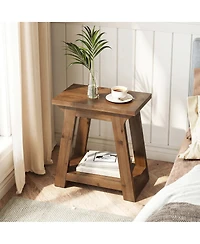 Tribesigns Solid Wood End Table With Storage Shelf, 23.6" Rustic Farmhouse Side Table For Living Room, Narrow Nightstand For Bedroom,small Spaces