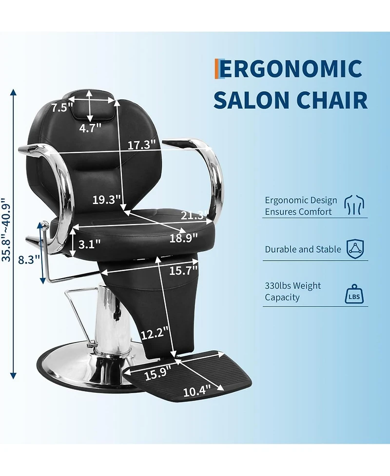 gaomon Professional Reclining Salon Chair, Hydraulic Heavy Duty 360degree(s) Swivel Barber Tattoo Chair