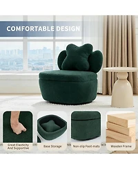gaomon 360degree(s) Swivel Accent Chair with Storage,Comfy Armchair Teddy Velvet with Upholstered Cushion for Makeup Room, Bedroom, Apartment