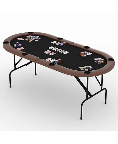 homfan 71" Collapsible Oval Poker Table for 8 Casino-Style Game with Padded Rails and Cup Holders, Folding Legs Texas Holdem or Blackjack