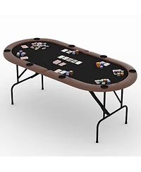 homfan 71" Collapsible Oval Poker Table for 8 Casino-Style Game with Padded Rails and Cup Holders, Folding Legs Texas Holdem or Blackjack