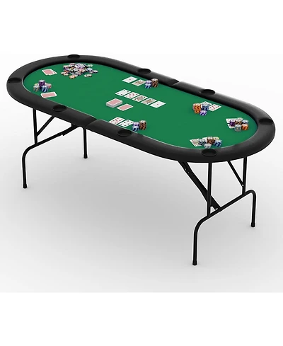 homfan 71" Collapsible Oval Poker Table for 8 Casino-Style Game Table with Padded Rails and Cup Holders, Folding Legs for Texas Holdem or Blackjack
