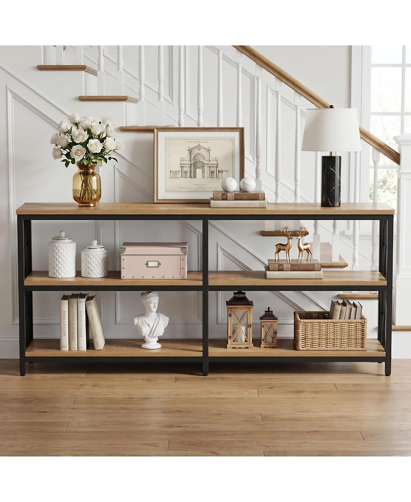Tribesigns 70.9" Industrial Console Table with Storage Shelves, 3-Tier Entryway Sofa Table for Living Room or Hallway