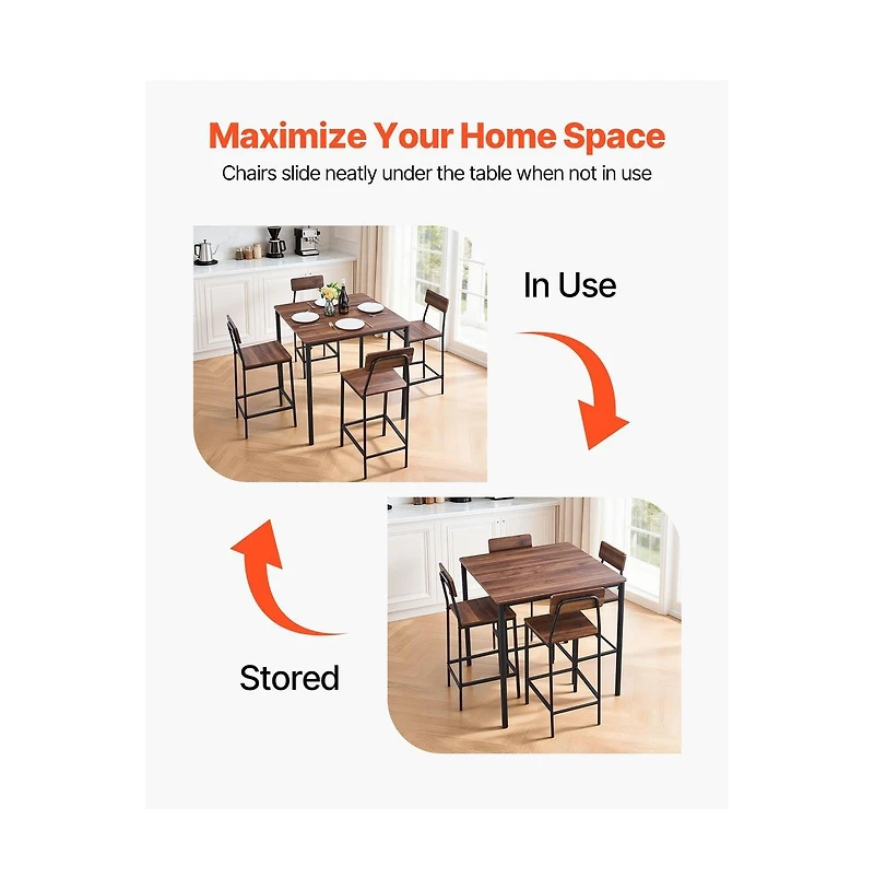 Sugift Bar Table 5PCS 35" Bars Tables Set Bar Tables and Chair Set with Rounded Edge Design