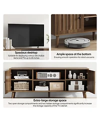 Boyel Living 55" Mid-Century Modern Tv Stand with Fluted Doors, Walnut Entertainment Center with Adjustable Shelves and Storage for Living Room