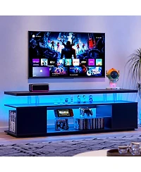 Rainsken Tv Stand for 70 Inch Tv Led Gaming, with Large Side Cabinet, Glass Entertainment Center Tv Stand, for Living Room,Bedroom,Home Office