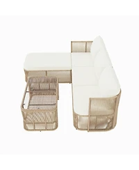 Asagikoiai Pe Rattan Outdoor Sectional Sofa Set with Cushions and Coffee Table