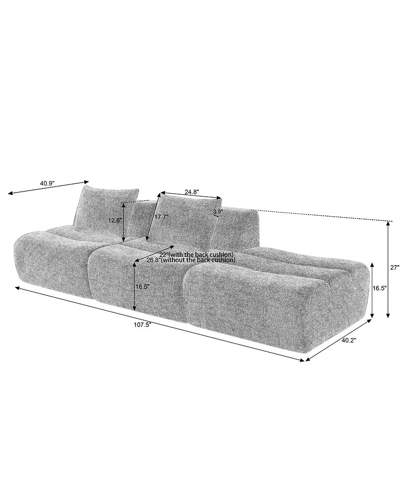 Sailvan Oversized 3 Seater Compressed Sofa with Chenille Fabric, No Assembly, Space-Saving