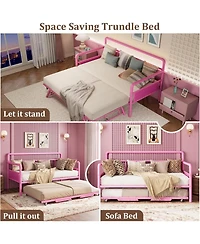 gaomon Twin Daybed with Foldable Metal Trundle, Heavy Duty Steel Slats Support, Sofa Bed Frame for Living Room or Guest Room, Noise Free