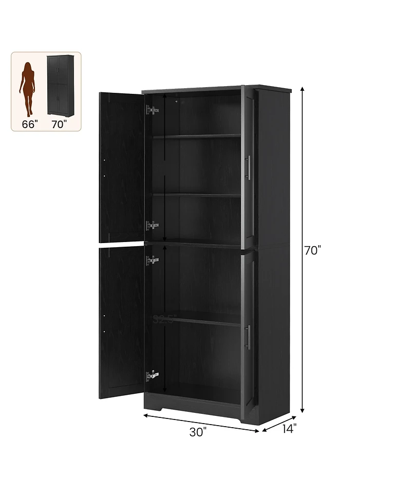 homfan 70" Tall Kitchen Pantry Cabinet with 4 Doors and 3 Adjustable Shelves – Freestanding Storage Cupboard for Bathroom, Dining or Living Room