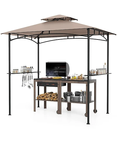 Sugift 8 x 5 Outdoor Grill Gazebo with 2 Shelves 6 Hanging Hooks and Metal Frame
