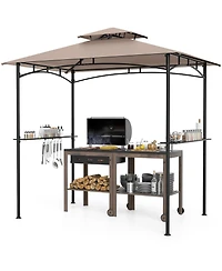 Sugift 8 x 5 Outdoor Grill Gazebo with 2 Shelves 6 Hanging Hooks and Metal Frame