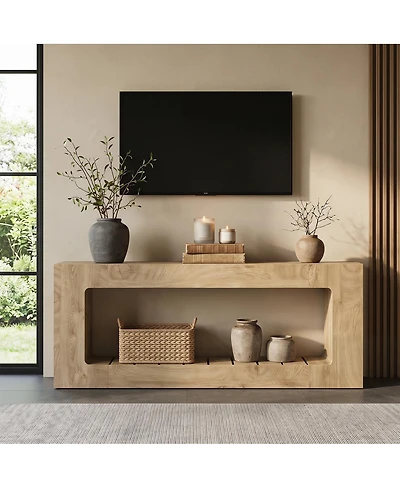 Tribesigns Long Console Table: 78.7" farmhouse entryway table for behind sofa,hallway,foyer,living room.With slatted storage shelf.Rustic Brown