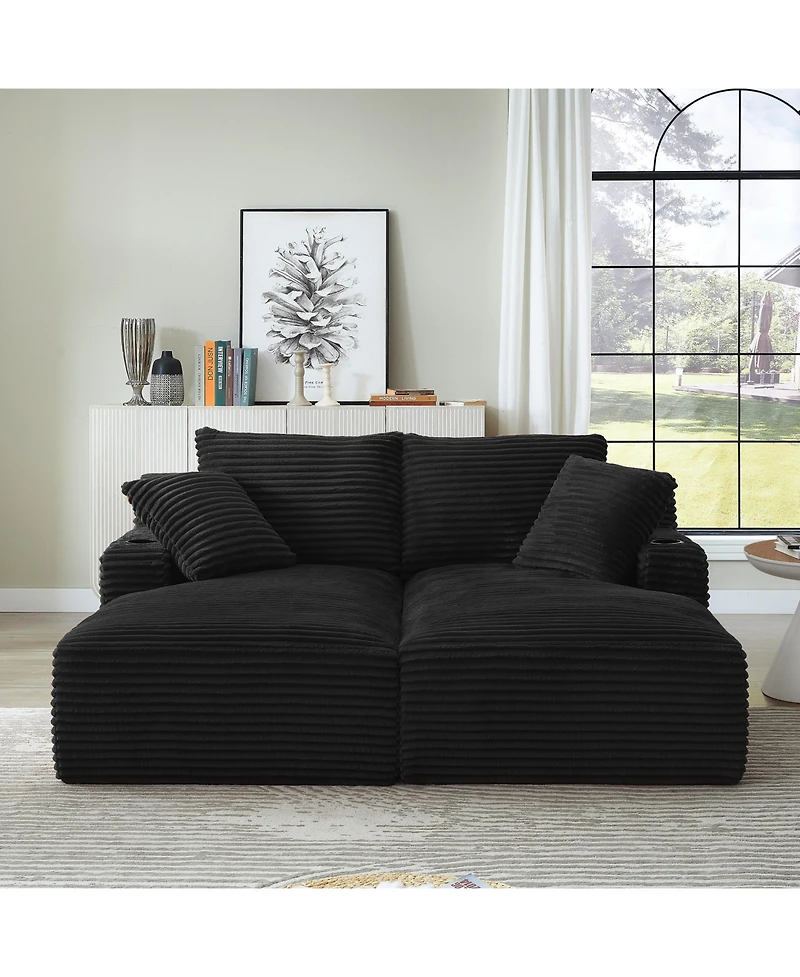 Sailvan Double Chaise Lounge with Cupholders, Compressible Modern Sleeper Loveseat, No Assembly