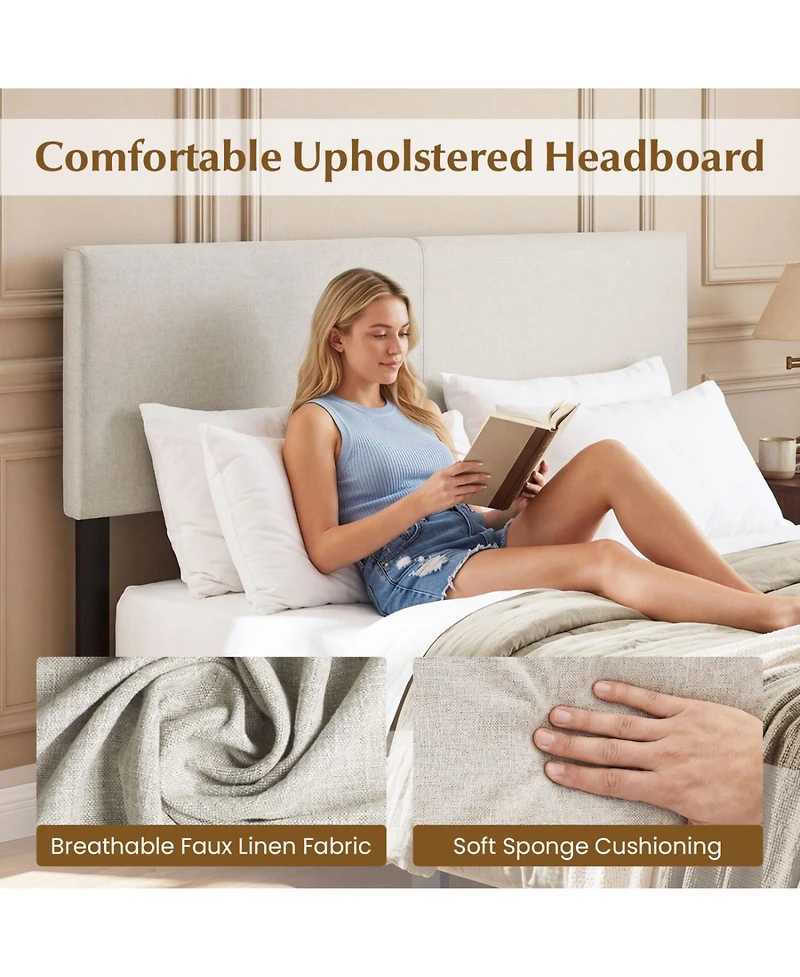Slickblue Queen Upholstered Headboard with Vertical Quilted Linen Panel