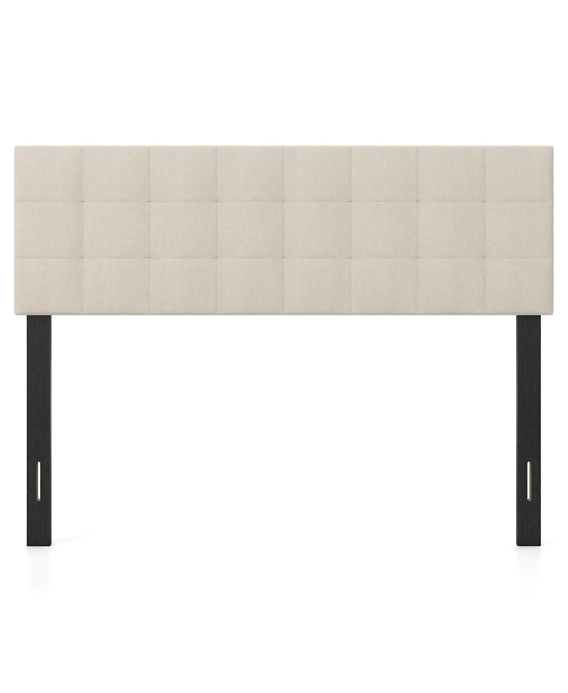 Slickblue Queen Upholstered Headboard with Quilted Grid Linen Fabric