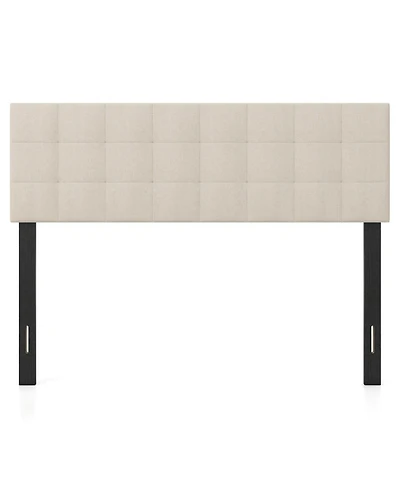 Slickblue Queen Upholstered Headboard with Quilted Grid Linen Fabric
