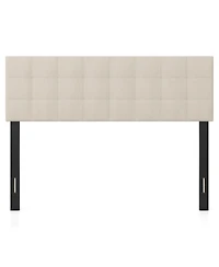 Slickblue Queen Upholstered Headboard with Quilted Grid Linen Fabric