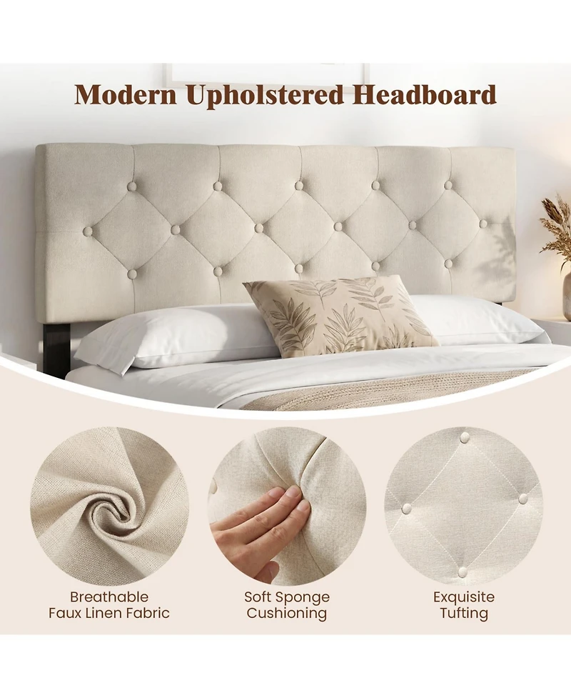 Slickblue Queen Upholstered Headboard with Tufted Linen Fabric